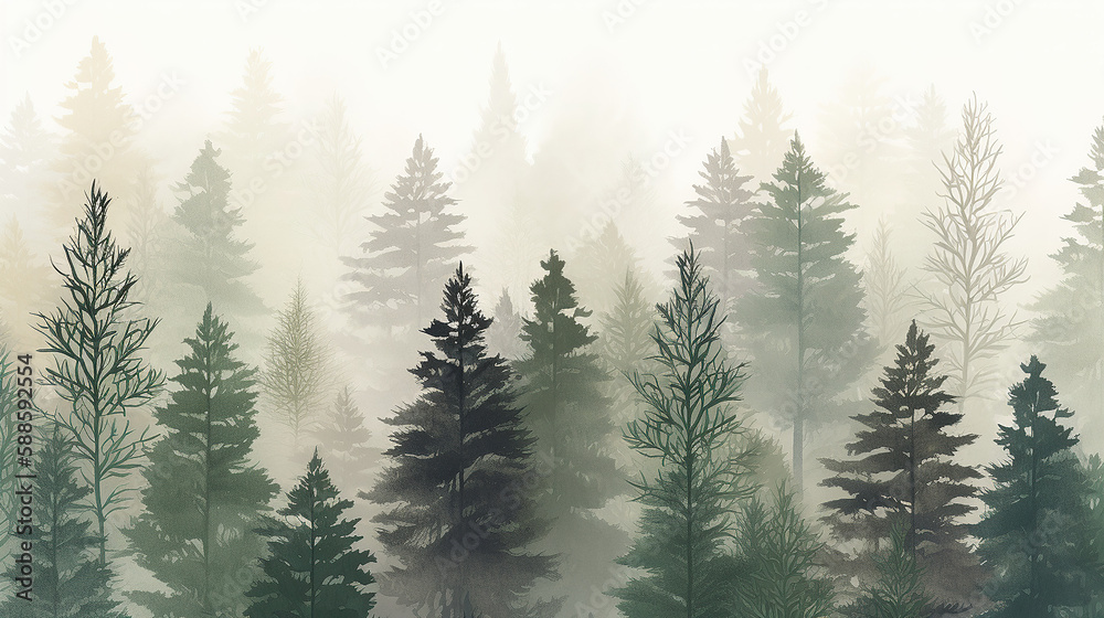 seamless pattern featuring foggy forest, generated AI technology seamless pattern featuring foggy forest, generated AI technology