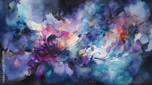 watercolor painting of a galaxy sky, generated ai technology