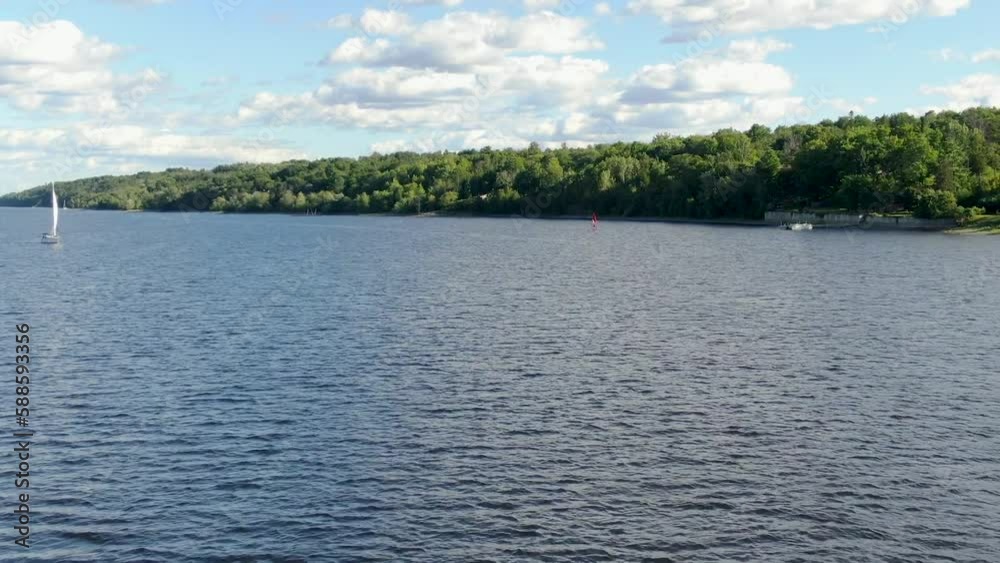 Drone flying between sail boats on the Ottawa river. Drone flying between sail boats on the Ottawa river.
