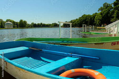 Boats on the pond on the territoryy of the ancient noble mansion of princes Baryatinsky. Estate Maryino, Kursk region, Russia photo