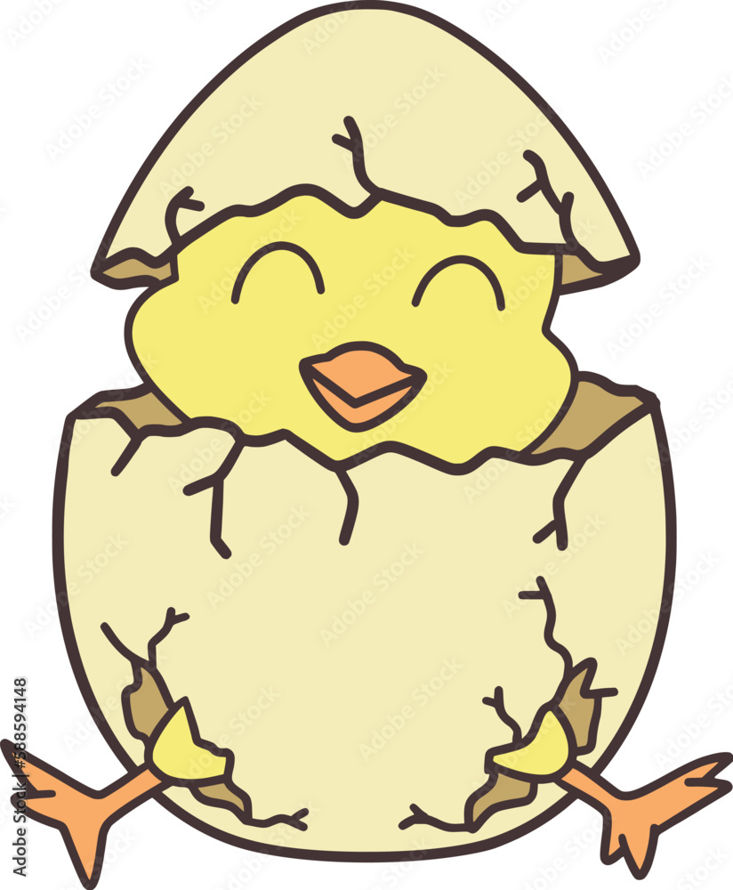 Easter Day Chicken with Egg Shell Hand Drawn Flat Illustration Easter Day Chicken with Egg Shell Hand Drawn Flat Illustration