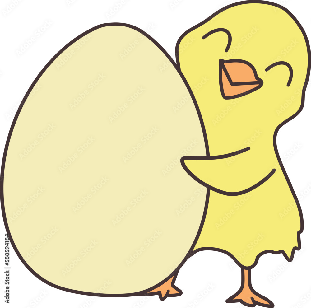 Easter Day Chicken with Egg Shell Hand Drawn Flat Illustration Easter Day Chicken with Egg Shell Hand Drawn Flat Illustration