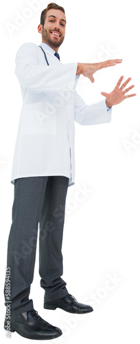 Handsome doctor gesturing