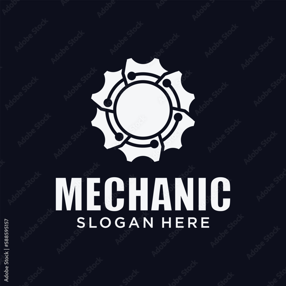 Fototapeta premium Mechanical technology logo, gear and piston combination logo symbol. engine parts