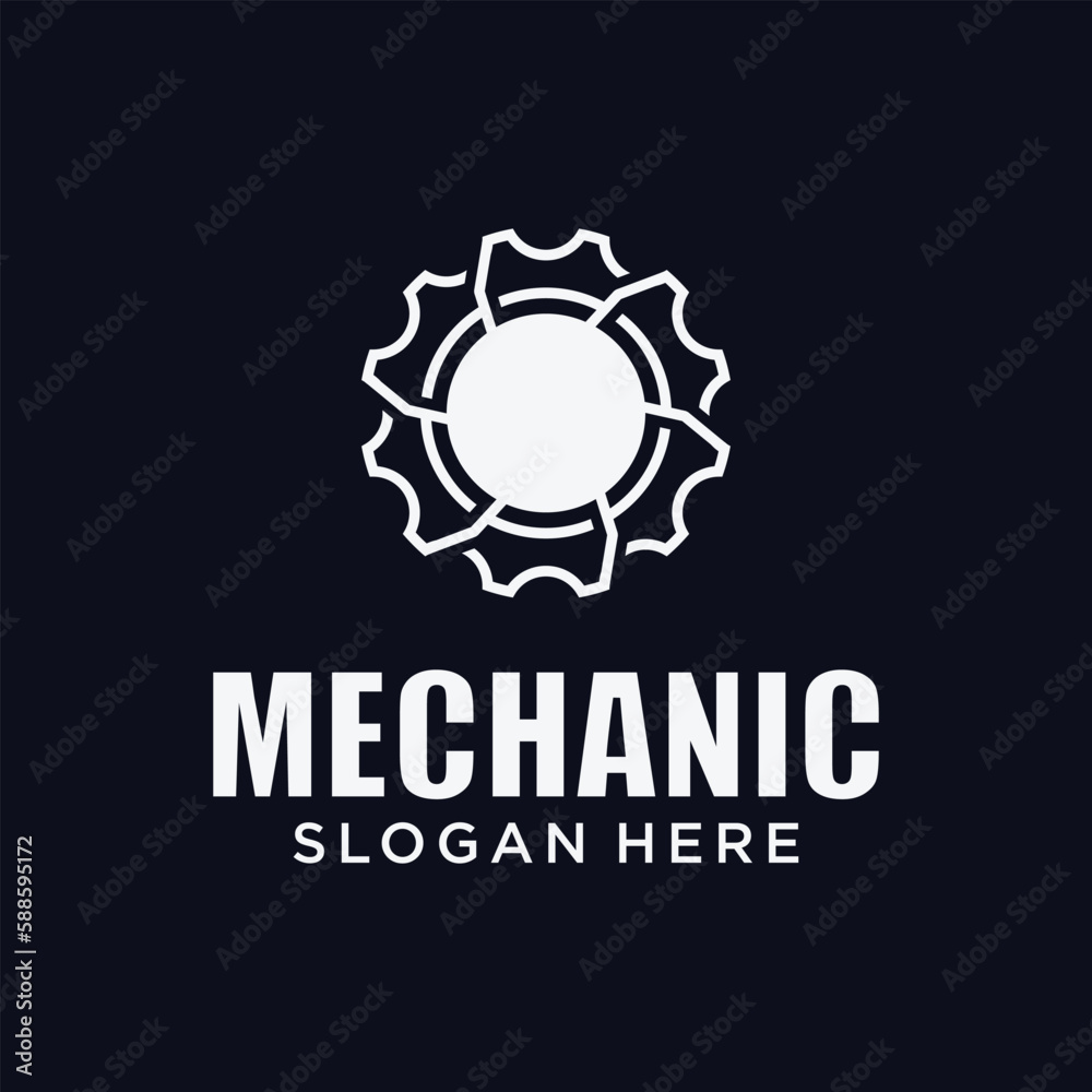 Mechanical technology logo, gear and piston combination logo symbol. engine parts