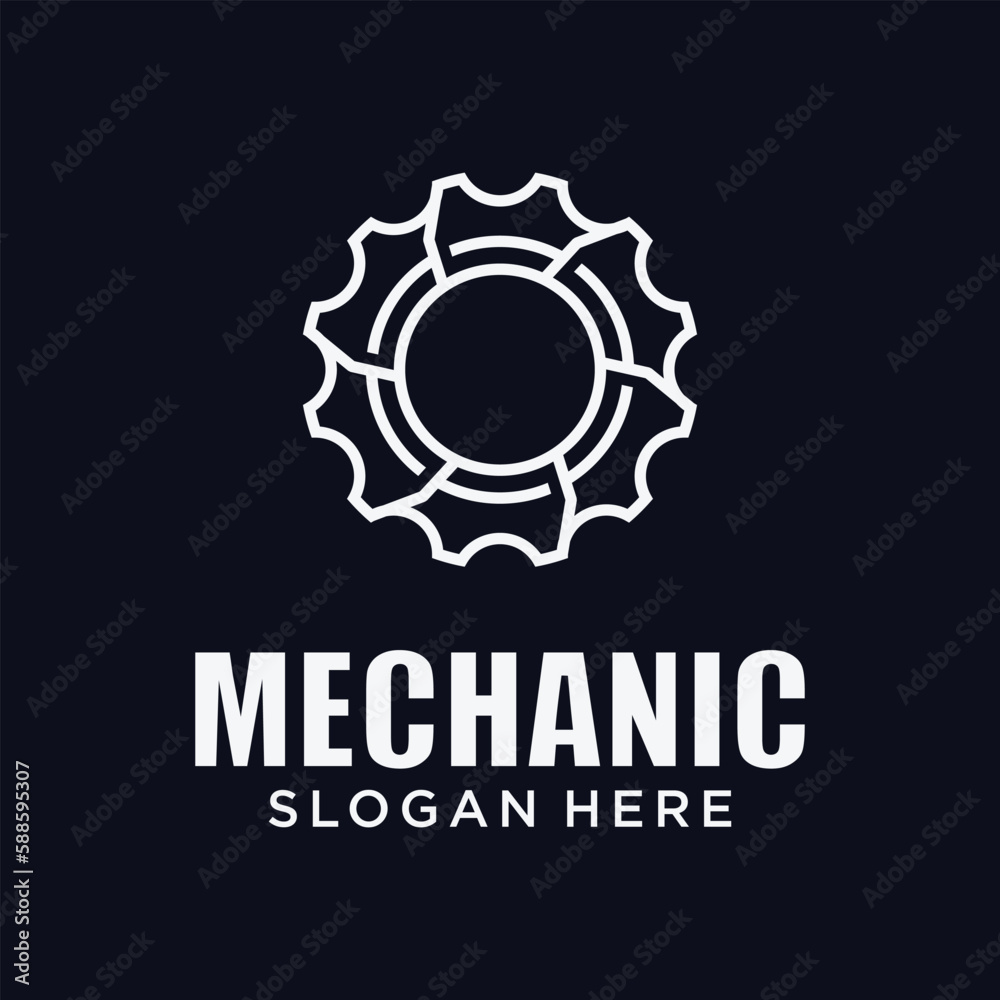 Fototapeta premium Mechanical technology logo, gear and piston combination logo symbol. engine parts