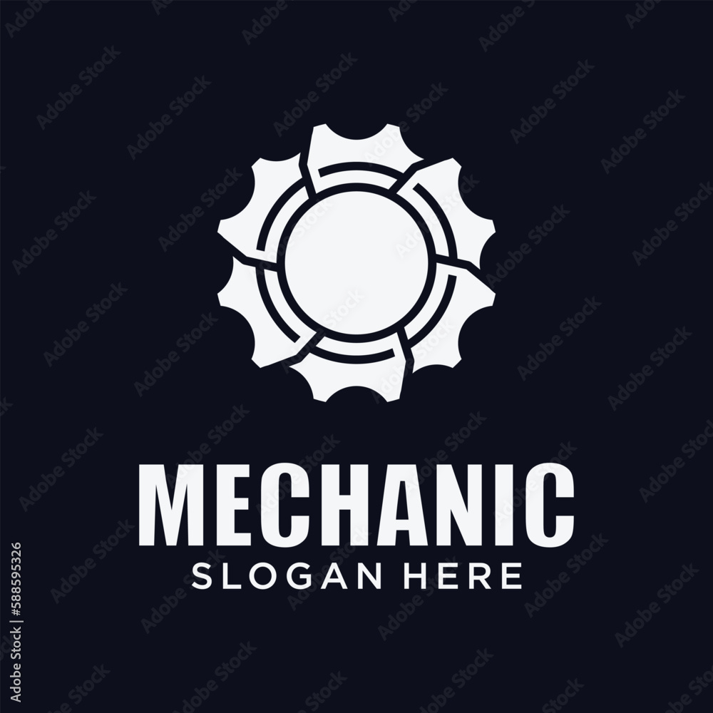 Fototapeta premium Mechanical technology logo, gear and piston combination logo symbol. engine parts