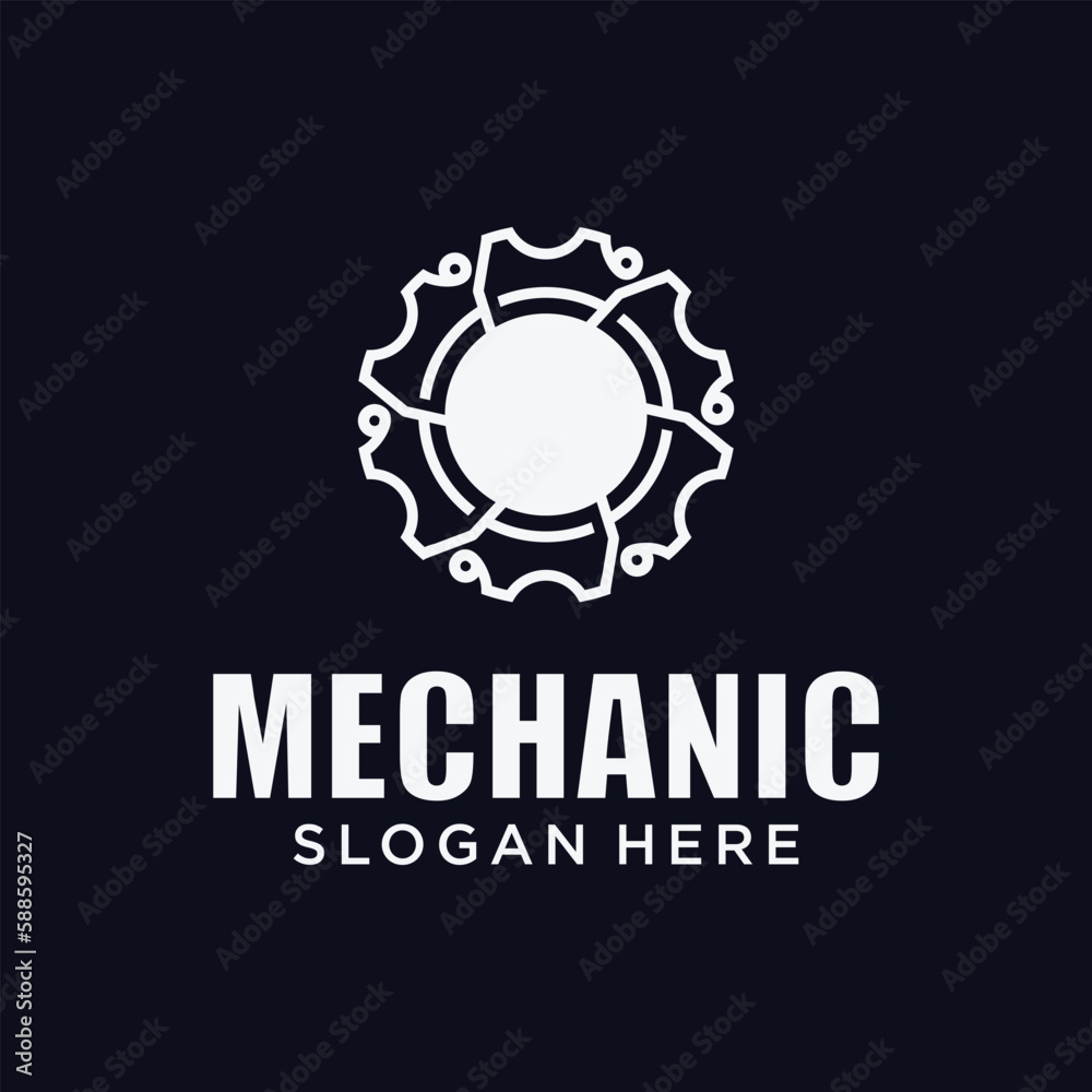 Fototapeta premium Mechanical technology logo, gear and piston combination logo symbol. engine parts