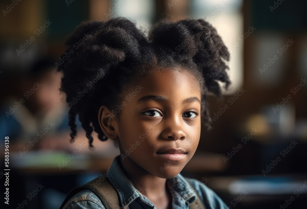 Black little girl in classroom. Generative AI Black little girl in classroom. Generative AI