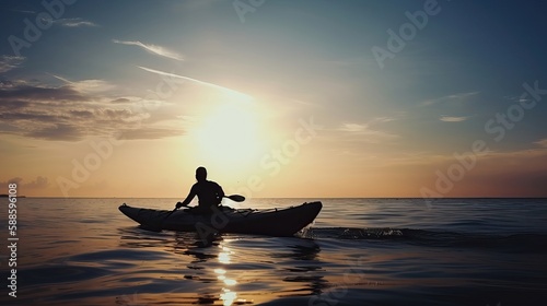  kayaking in clear tropical sea summer fun - AI Generated