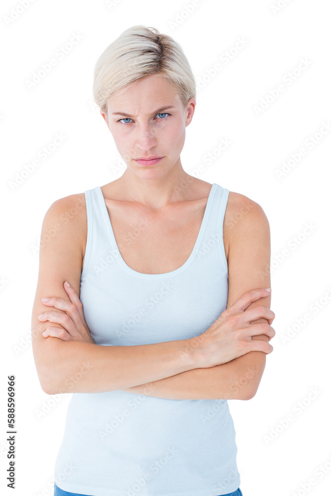 Upset blonde looking at camera with arms crossed Upset blonde looking at camera with arms crossed