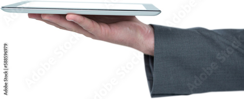 Cropped hand of man holding digital tablet