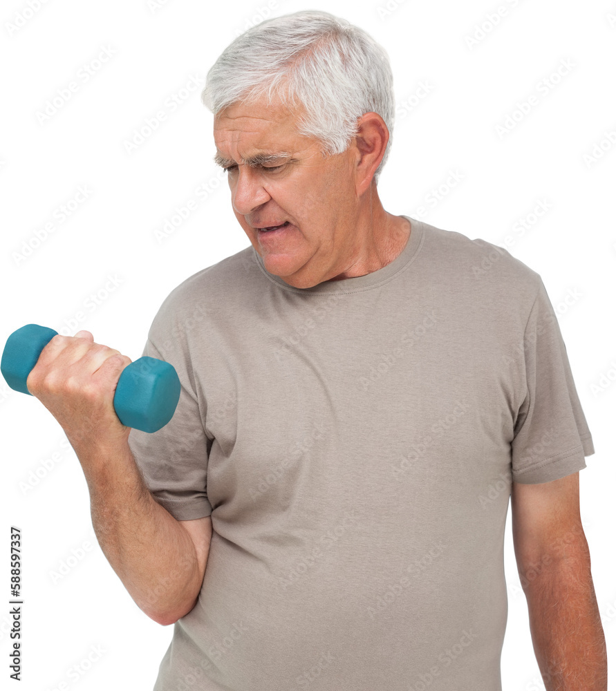 Portrait of a senior man exercising with dumbbell Portrait of a senior man exercising with dumbbell