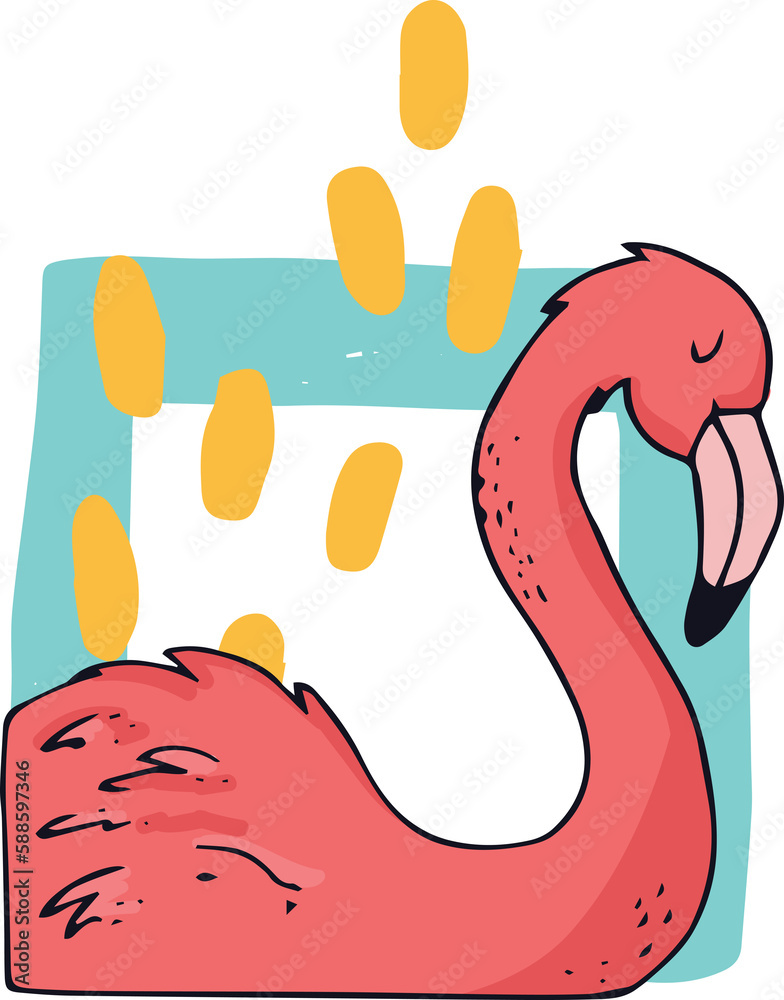 Obraz premium Flamingo with blue and yellow pattern in background