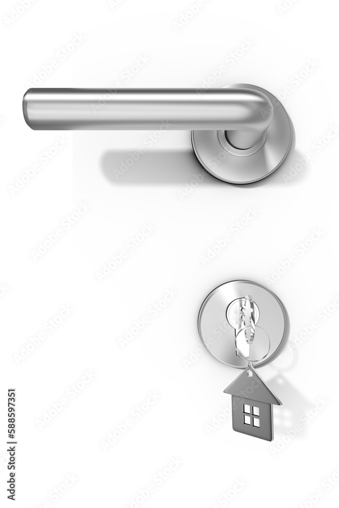 Closeup of doorknob and lock with key ring Closeup of doorknob and lock with key ring