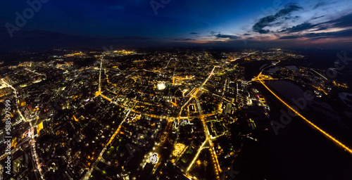 Ryazan, Russia. Night city lights. Aerial view