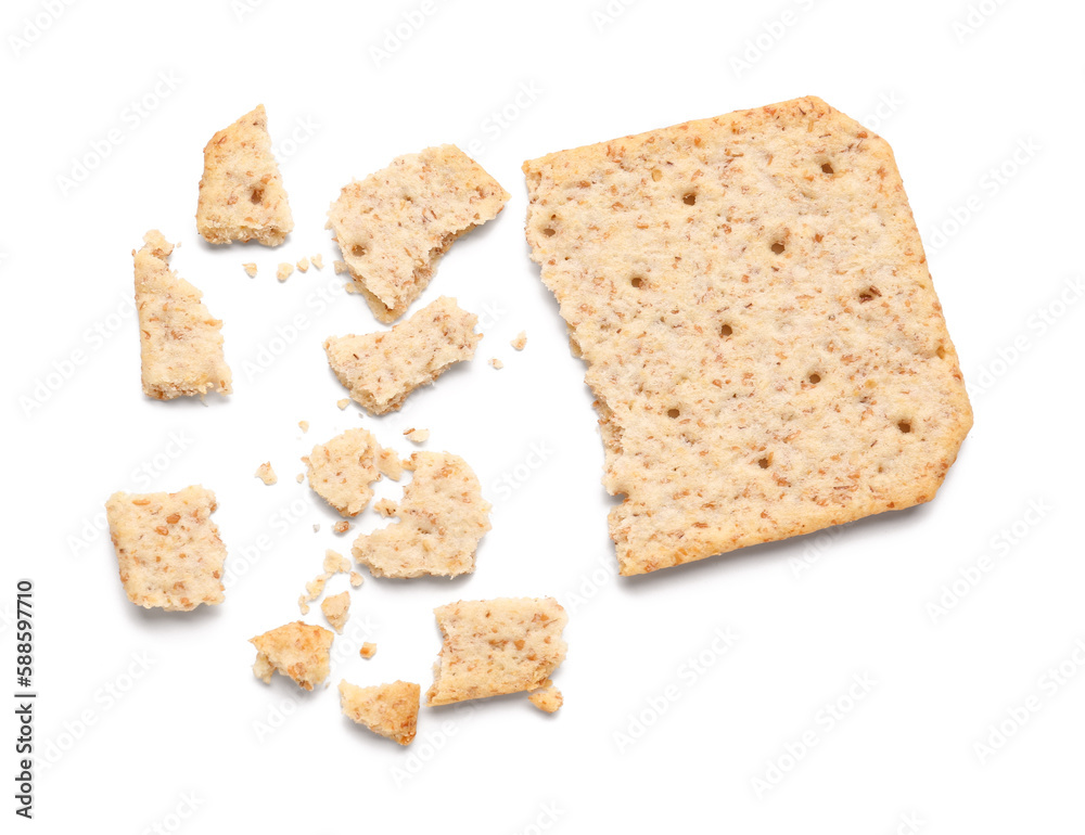 Crumbs of tasty cracker isolated on white background Crumbs of tasty cracker isolated on white background