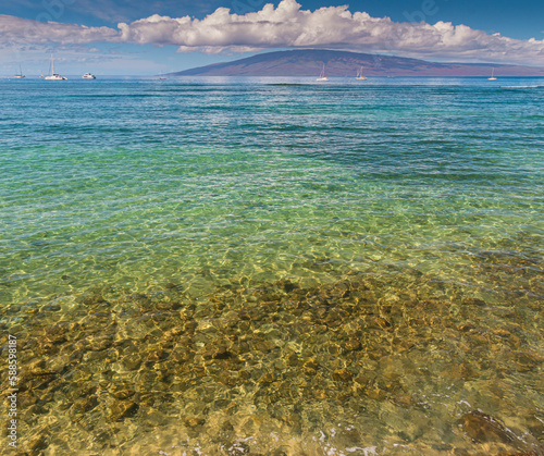 The Island of Lanai Across the Clear Water of Lahaina Bay, Lahaina, Maui, USA