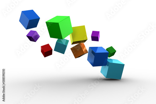 3d colourful cubes floating 