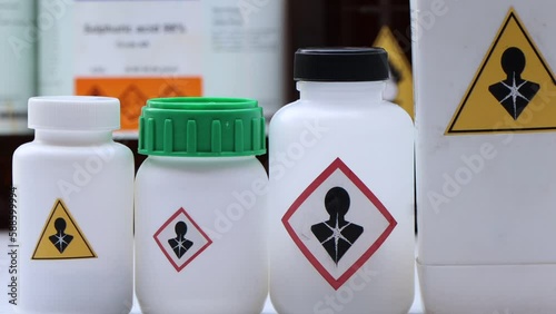 carcinogens symbol on bottle chemical ,warning symbol, chemical in laboratory and industry  photo