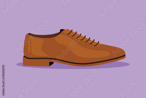Graphic flat design drawing shoes realistic with stylish brown men oxford boots for cobbler shoe shop for ads, promo, banner of accessories kit for shoeshine service. Cartoon style vector illustration