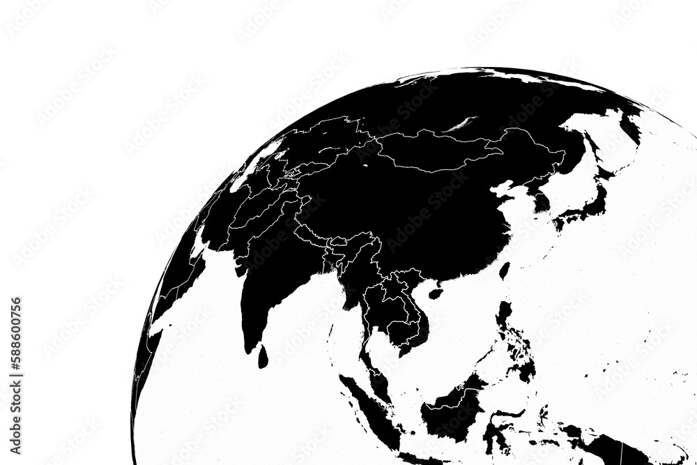 Asia on globe over white background