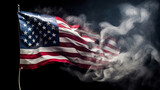 Country Flag of USA in Explosion or Splashing of Smoke Wind on Dark Backdrop AI Generative