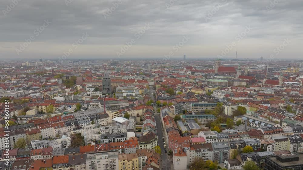 day time flight over munich city traffic streets aerial panorama 4k timelapse germany day time flight over munich city traffic streets aerial panorama 4k timelapse germany