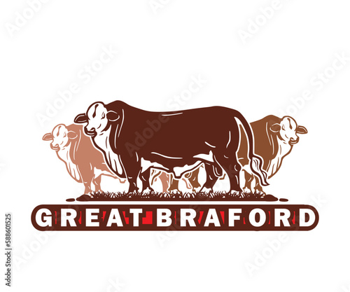 BRAFOR BREED CATTLE LOGO, silhouette of big bulls standing vector illustrations photo