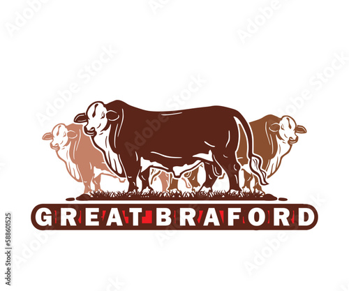 BRAFOR BREED CATTLE LOGO, silhouette of big bulls standing vector illustrations