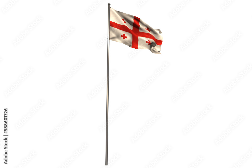Fototapeta premium Georgian flag pole over white background