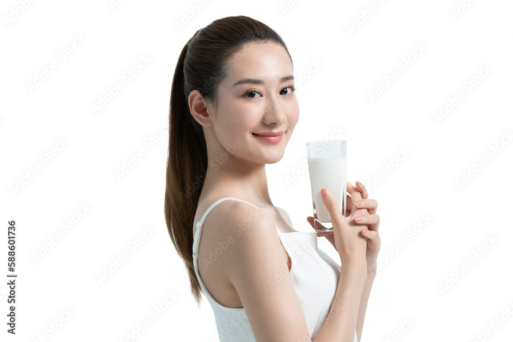 Beautiful young Chinese woman drinking milk Beautiful young Chinese woman drinking milk
