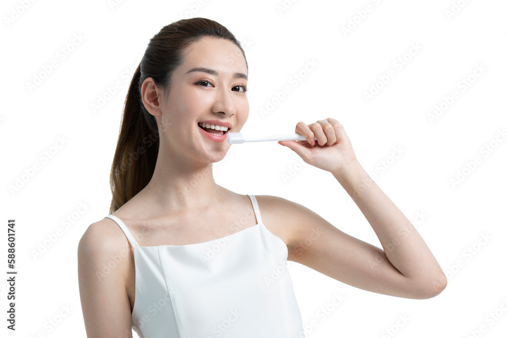 Beautiful young Chinese woman brushing teeth Beautiful young Chinese woman brushing teeth