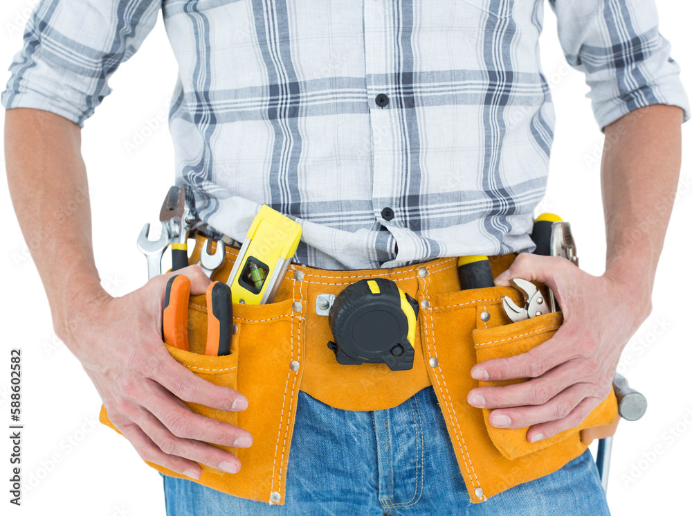 Cropped image of technician with tool belt around waist Cropped image of technician with tool belt around waist