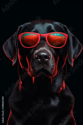 black labrador retriever wearing red sunglasses © Regina