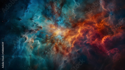 Satellite image of blue celestial gas cloud in space © Darik