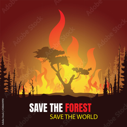 Wildfire silhouettes background, Forest fire vector