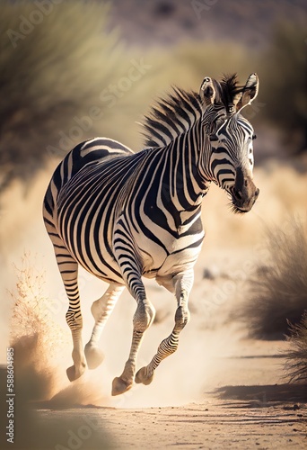 Majestic zebra running free in the wild  generative ai