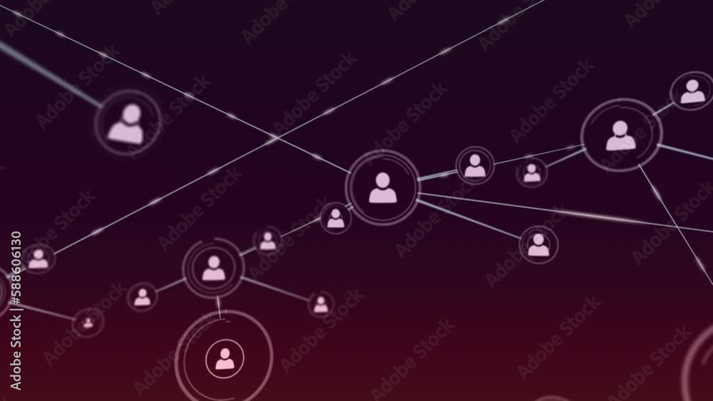 Animation of profile icons connected with lines against gradient background Animation of profile icons connected with lines against gradient background