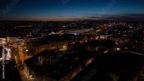 Wallpaper Mural sunset night illumination munich city center traffic street square aerial panorama 4k timelapse germany Torontodigital.ca