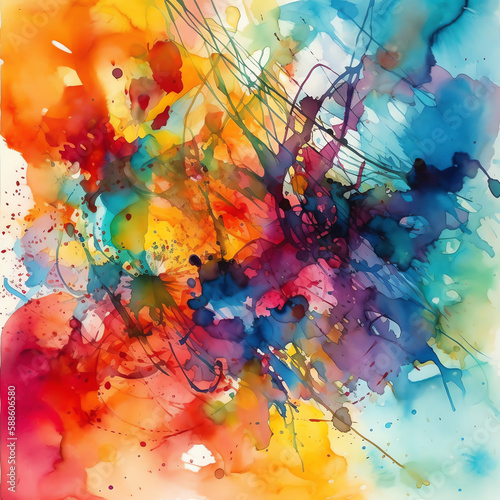 Abstract Art: A beautiful watercolor painting with bold brushstrokes and rich colors, evoking emotions and feelings in the viewer through its abstract forms and textures. Generative AI. © TimeShops
