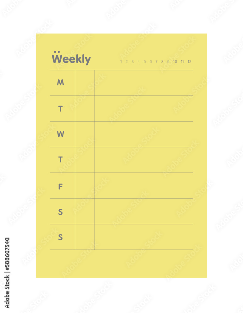 Weekly Planner. Minimalist planner template set. Vector illustration. Weekly Planner. Minimalist planner template set. Vector illustration.