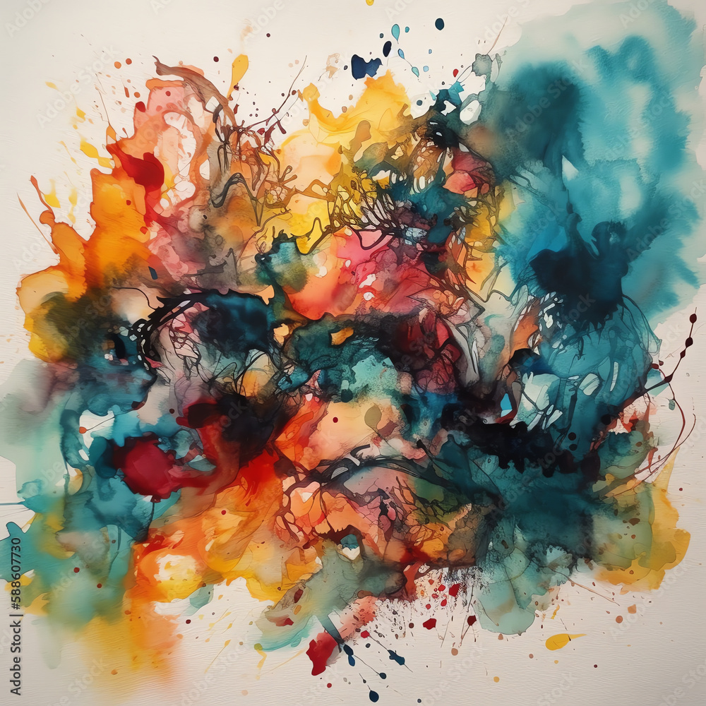 Abstract Art: A beautiful watercolor painting with bold brushstrokes and rich colors, evoking emotions and feelings in the viewer through its abstract forms and textures. Generative AI.