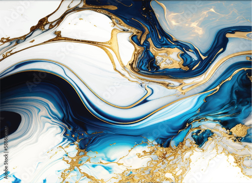 abstract  blue white gold paint background with marble pattern 5