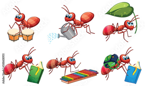 Red Ants Doing Different Activities