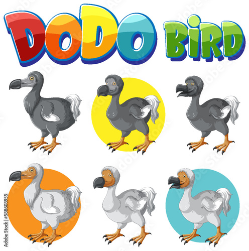 Dodo bird extinction animal cartoon logo set