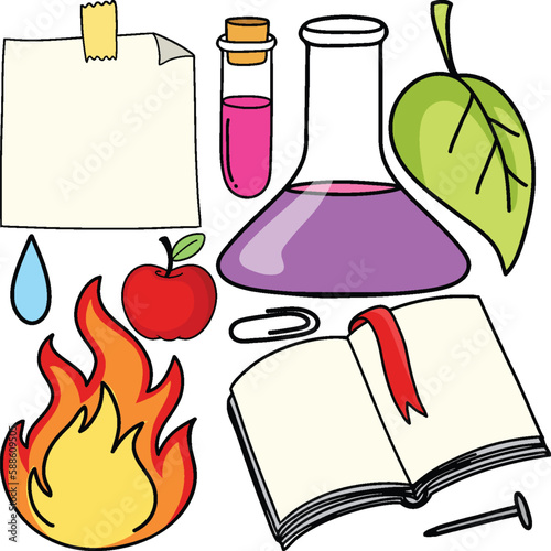 Colorful Science Objects and Icons Vector Set