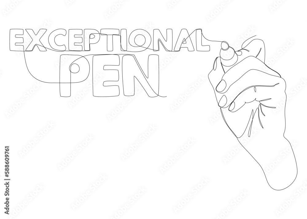 One continuous line of Exceptional Pen text written with a pencil, felt tip pen. Thin Line Illustration vector concept. Contour Drawing Creative ideas. One continuous line of Exceptional Pen text written with a pencil, felt tip pen. Thin Line Illustration vector concept. Contour Drawing Creative ideas.