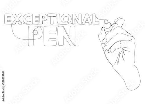 One continuous line of Exceptional Pen text written with a pencil, felt tip pen. Thin Line Illustration vector concept. Contour Drawing Creative ideas.