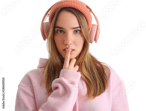Young woman in headphones o...